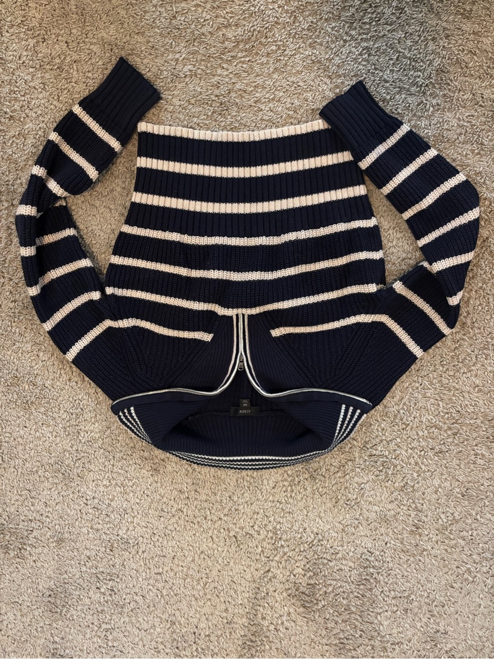 J. Crew Navy and Cream Off-the-Shoulder Striped Sweater